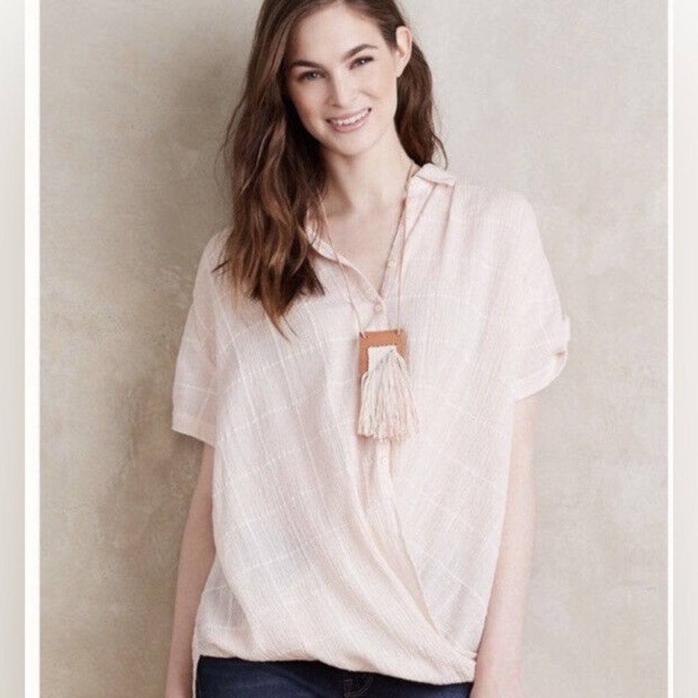 Anthropologie Isabella Sinclair Light Pink Cotton Knot Short Sleeve Shirt​
